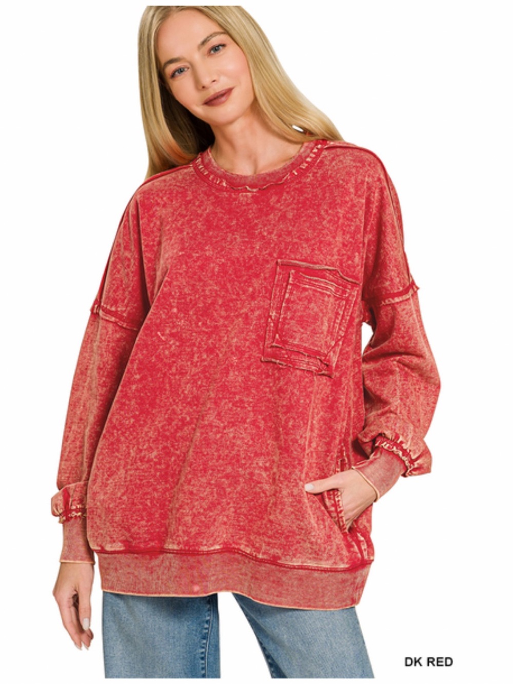 42 small - 3X ❤️Zenana dark red French TERRY ACID WASH
PULLOVER